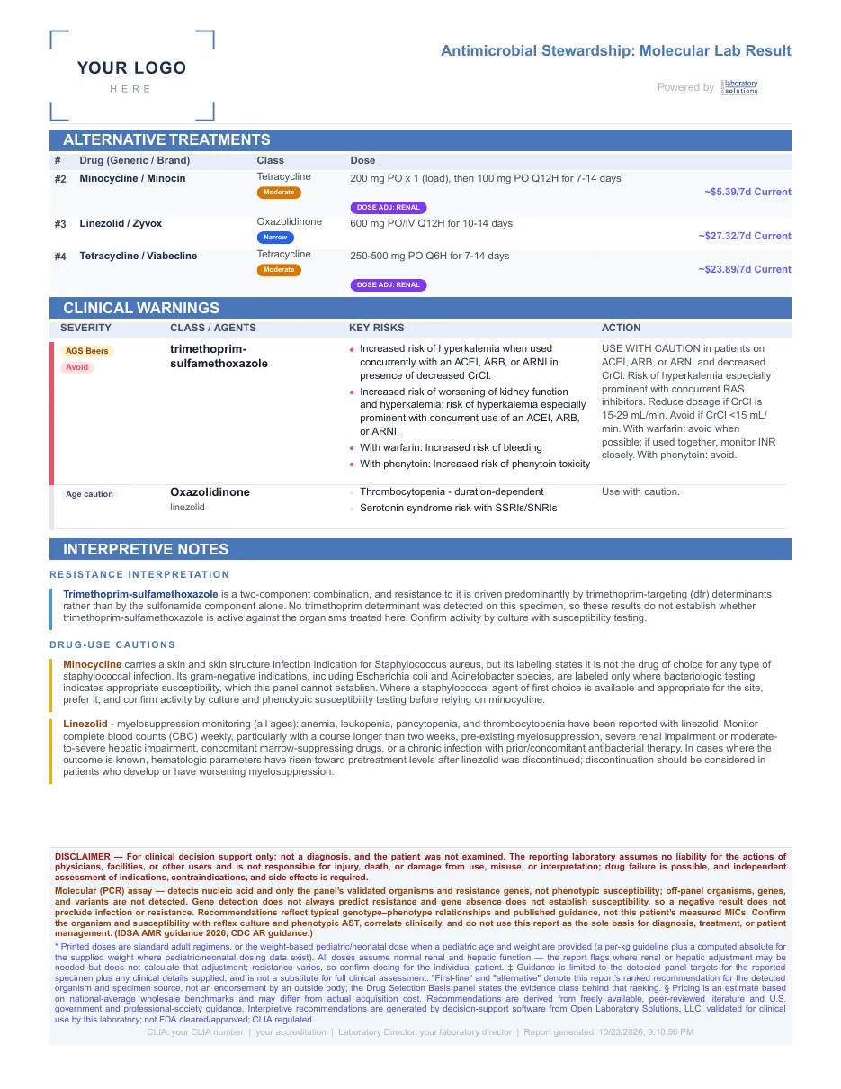 Page 2 of 3 of the sample report: Wound: MRSA