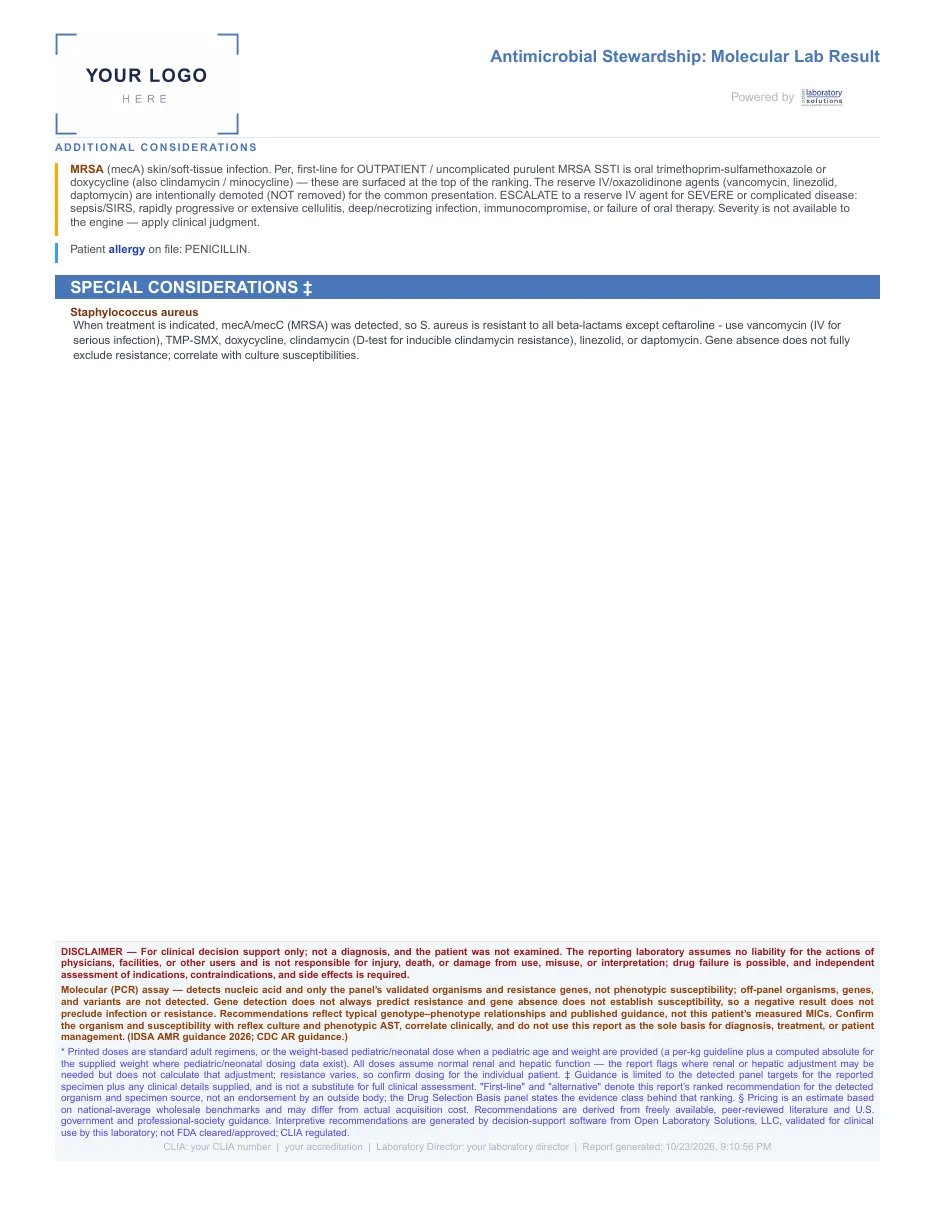 Page 3 of 3 of the sample report: Wound: MRSA